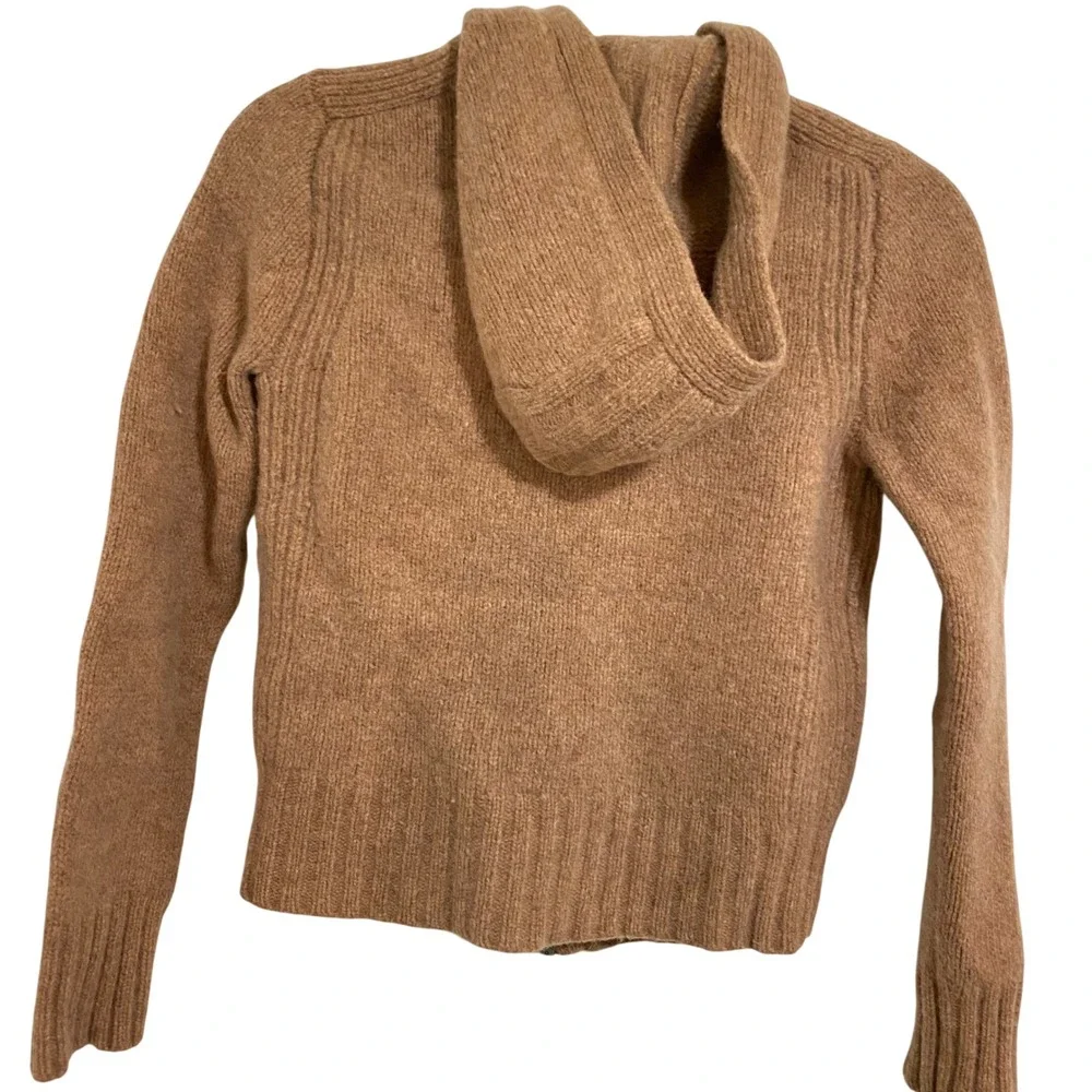 J. Crew Cabincore Cable Knit Hoodie Women Small Tan Brown Zip Front Wool Sweater